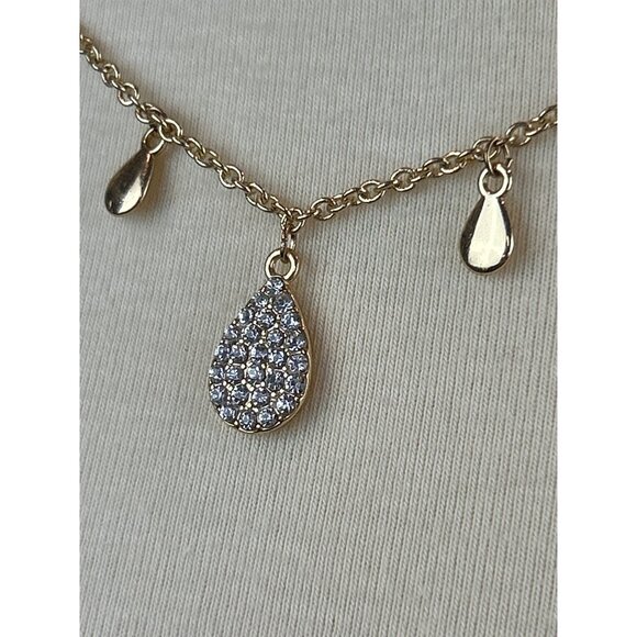 Gold Tone Teardrop Necklace Drop Clear Crystal Accents - Picture 3 of 8